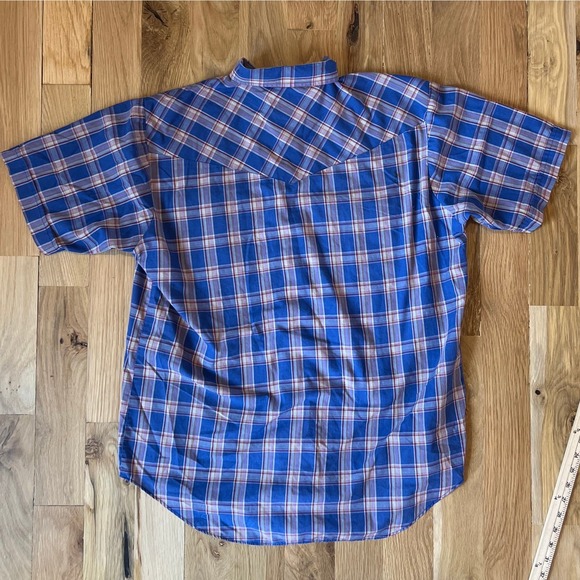 Mens Ely‎ Plains Plaid Short Sleeved Pear Snap Button Down SZ L - Picture 5 of 5